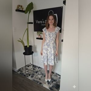 Pie in The Sky Blue and White Floral Midi Dress